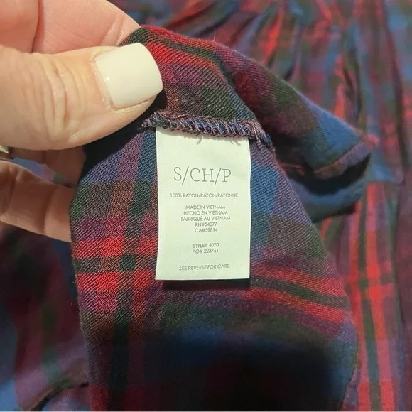 CAbi Caroling Joyful Plaid Blouse Button Down Blue Red Size Small Style 4070 - Picture 5 of 6